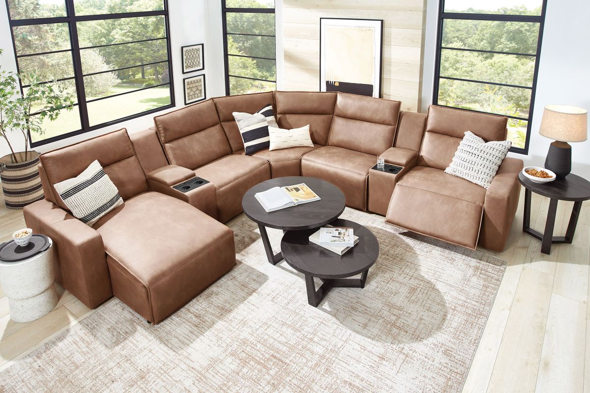 ModularTwo Brown 7-Piece Dual Power Reclining Sectional with Left Arm Facing Chaise + 2 E-Consoles 11