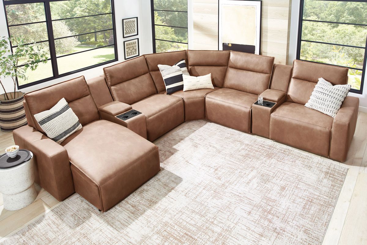 ModularTwo Brown 7-Piece Dual Power Reclining Sectional with Left Arm Facing Chaise + 2 E-Consoles 13