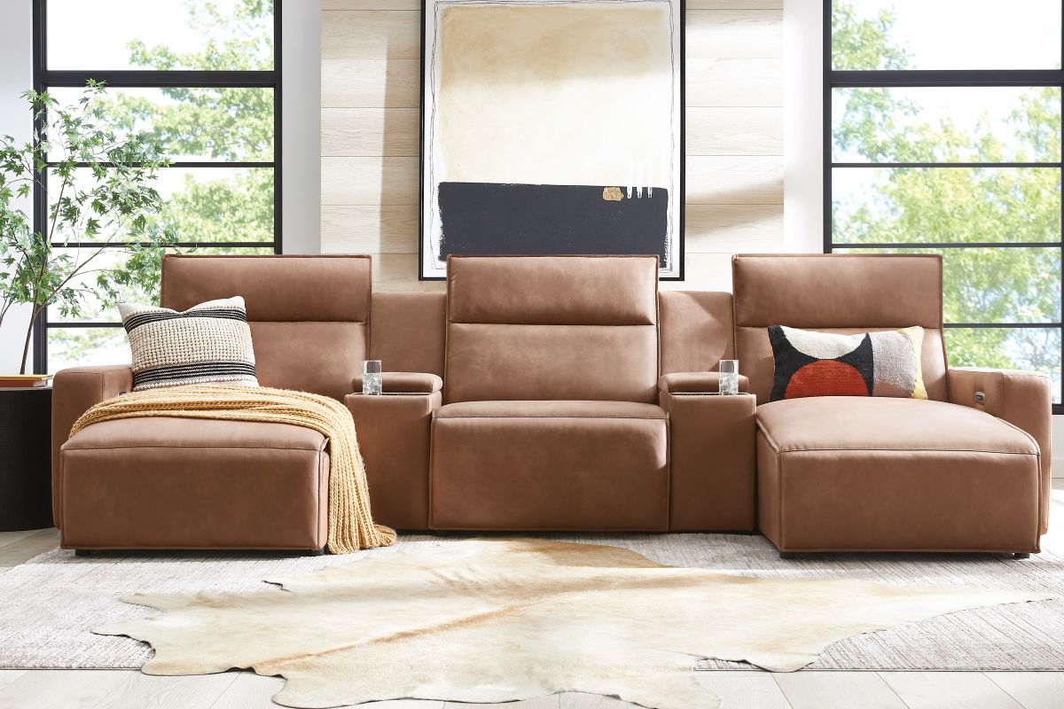 ModularTwo Brown 5-Piece Dual Power Reclining Chaise Sectional with Armless Recliner 10