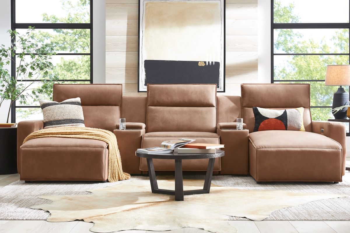 ModularTwo Brown 5-Piece Dual Power Reclining Chaise Sectional with Armless Recliner 3