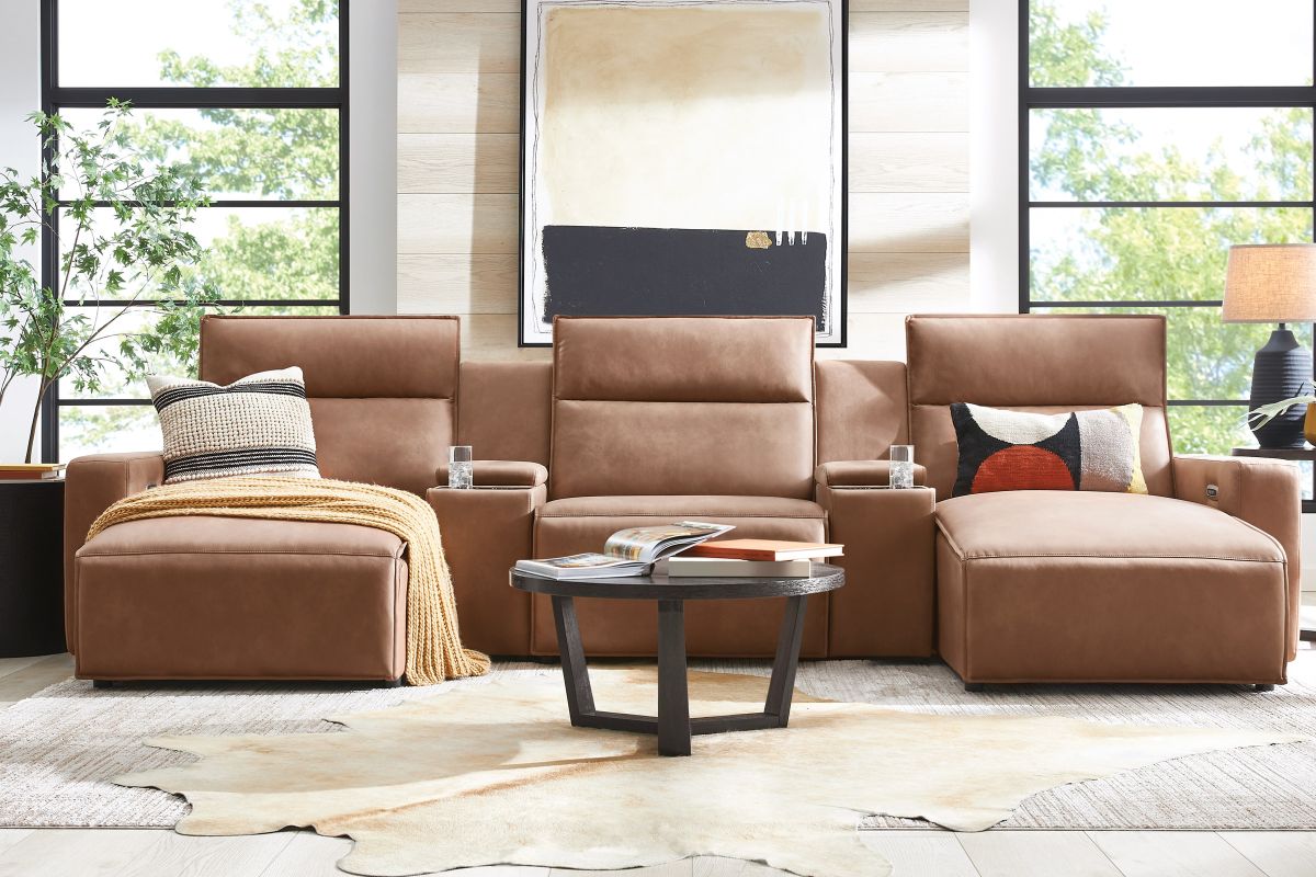 ModularTwo Brown Grey 5-Piece Dual Power Chaise Sectional with Armless Chair 3