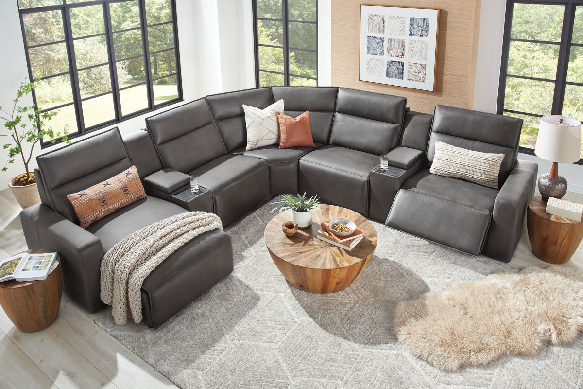 ModularTwo Grey 7-Piece Dual Power Reclining Sectional with Left Arm Facing Chaise + 2 E-Consoles 11