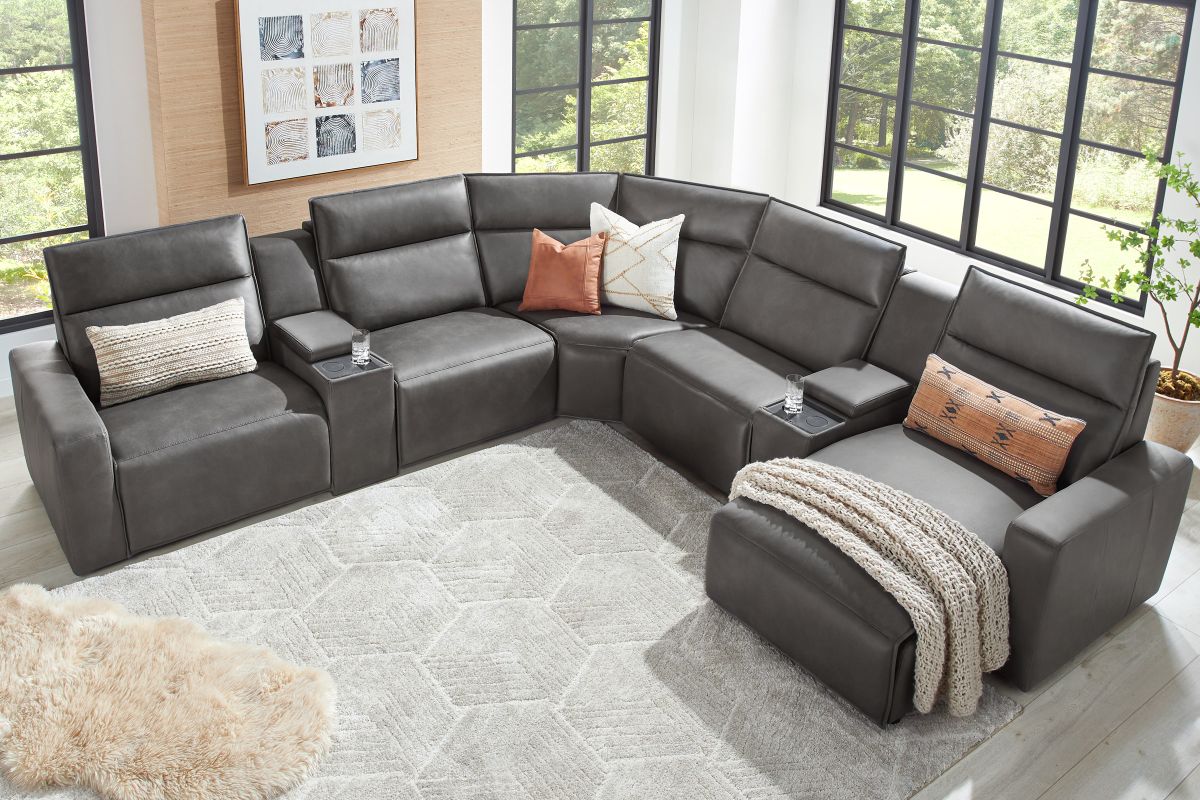 ModularTwo Grey 7-Piece Dual Power Reclining Sectional with Right Arm Facing Chaise + 2 E-Consoles 13