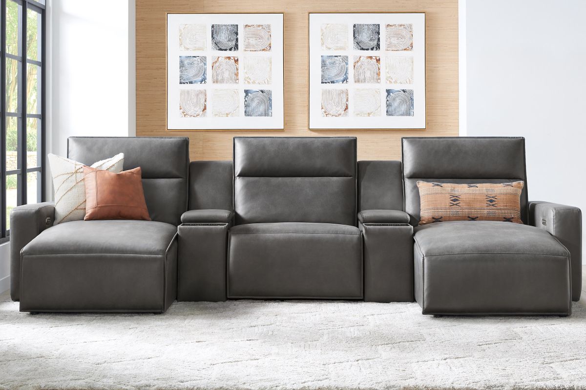 ModularTwo Grey 5-Piece Dual Power Chaise Sectional with Armless Chair 4