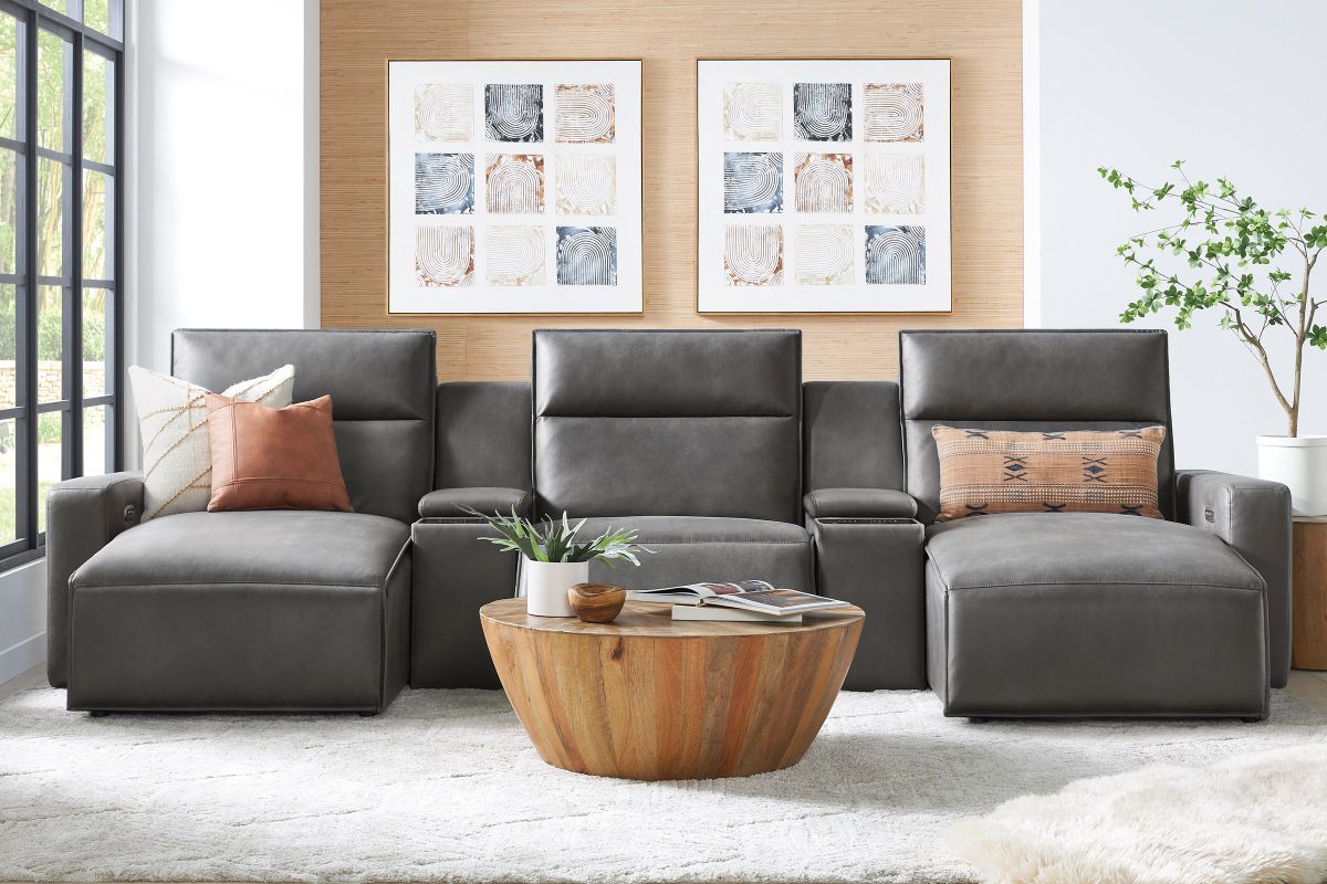 ModularTwo Grey 5-Piece Dual Power Reclining Chaise Sectional with Armless Recliner 4