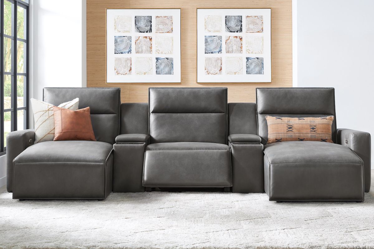 ModularTwo Grey 5-Piece Dual Power Reclining Chaise Sectional with Armless Recliner 3