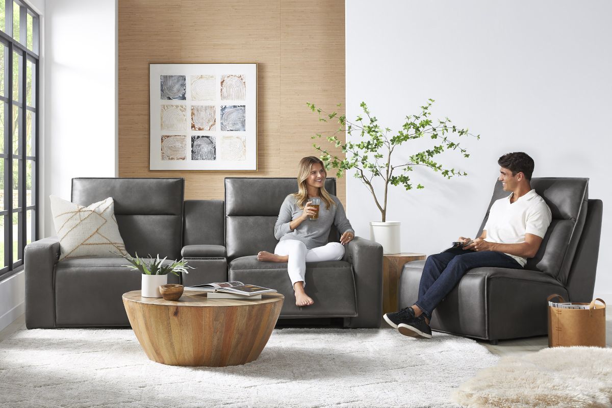 ModularTwo Grey Dual Power Reclining Console Loveseat with E-Console 15