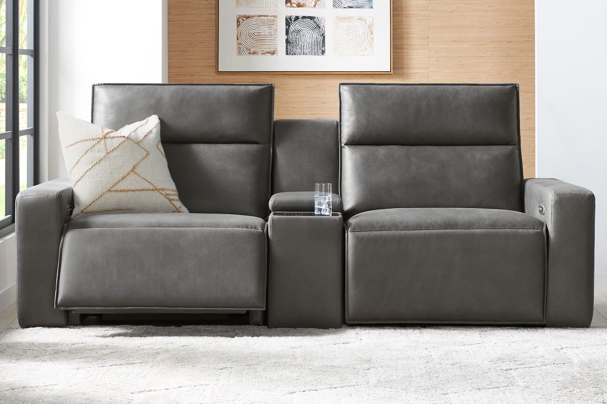 ModularTwo Grey Dual Power Reclining Console Loveseat with E-Console 10