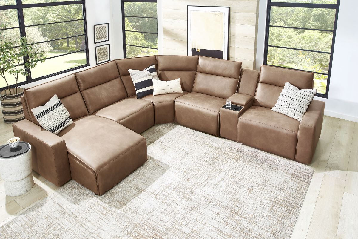 ModularTwo Brown 6-Piece Dual Power Reclining Sectional with Left Arm Facing Chaise + 1 E-Console 3