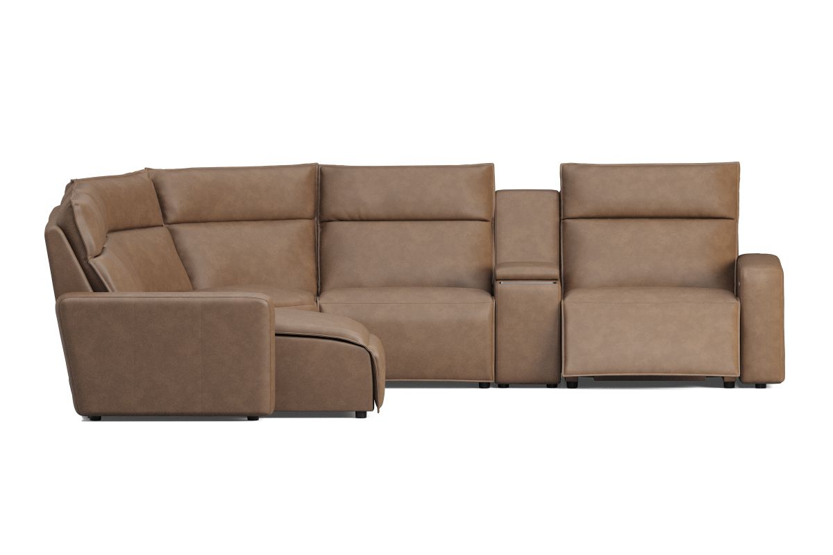 ModularTwo Brown 6-Piece Dual Power Reclining Sectional with Left Arm Facing Chaise + 1 E-Console 12