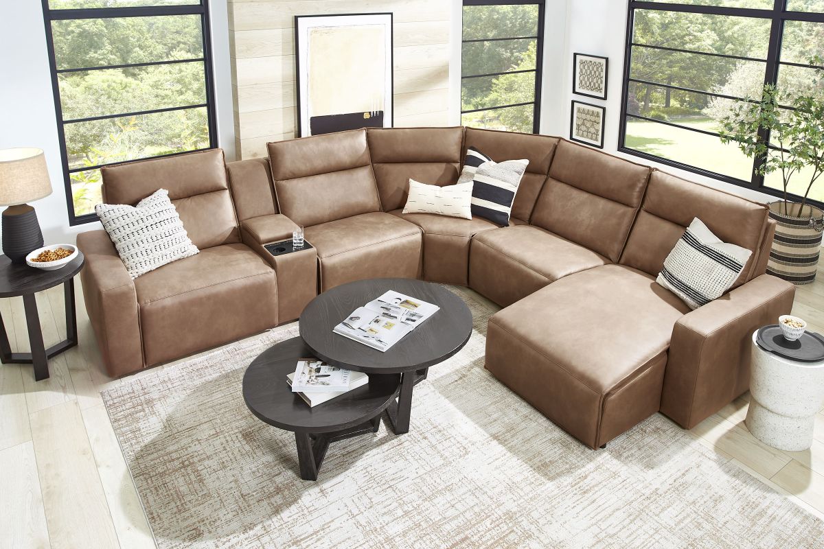 ModularTwo Brown 6-Piece Dual Power Reclining Sectional with Right Arm Facing Chaise + 1 E-Console 2