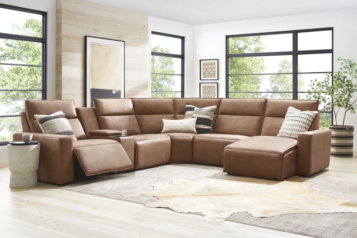 ModularTwo Brown 6-Piece Dual Power Reclining Sectional with Right Arm Facing Chaise + 1 E-Console 15