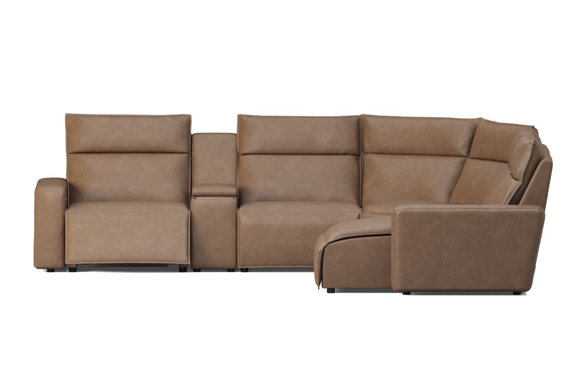 ModularTwo Brown 6-Piece Dual Power Reclining Sectional with Right Arm Facing Chaise + 1 E-Console 12