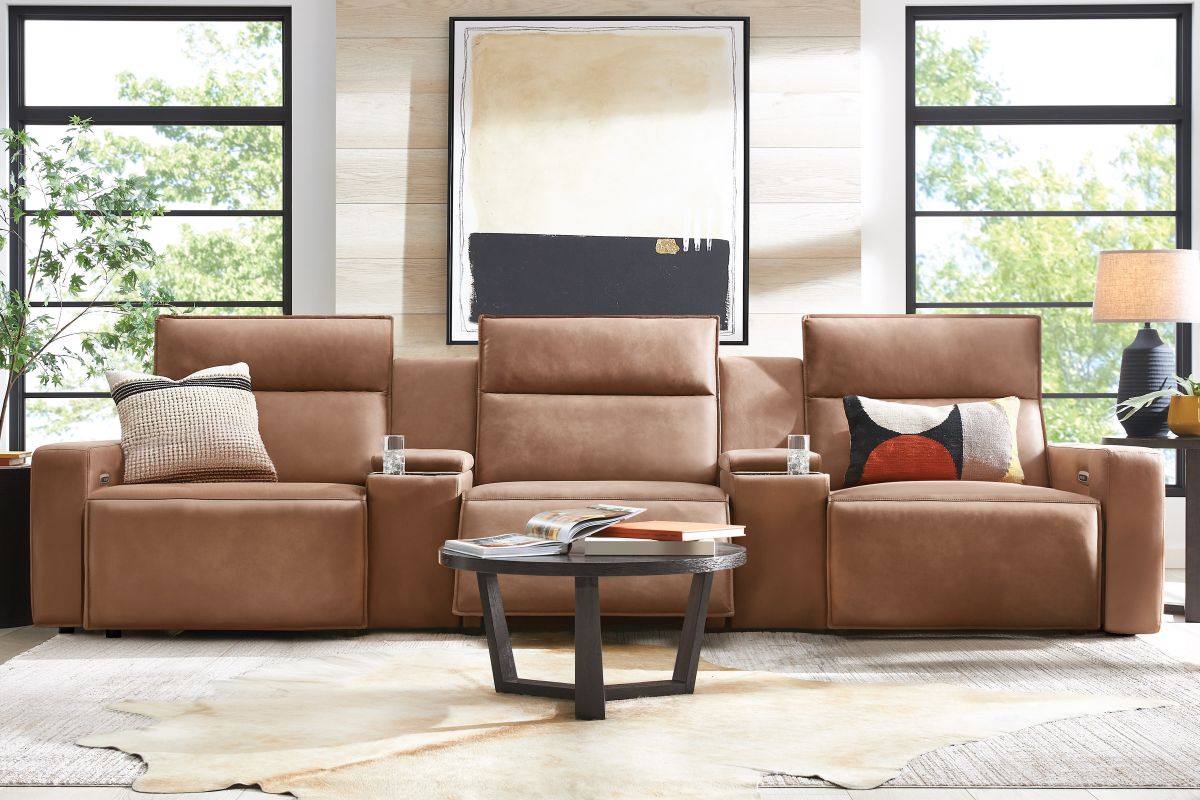 ModularTwo Brown 5-Piece Dual Power Reclining Sofa with Armless Recliner 8