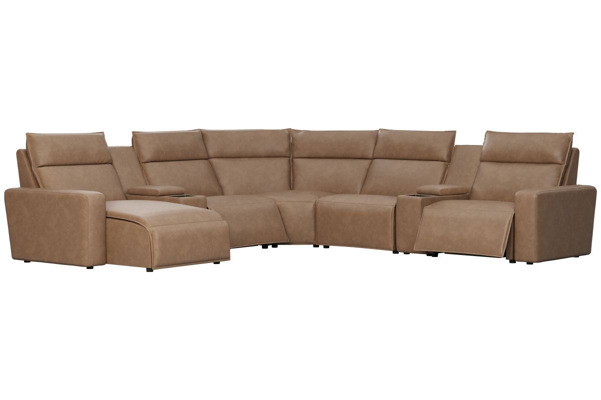 ModularTwo Brown 7-Piece Dual Power Reclining Sectional with Left Arm Facing Chaise + 2 E-Consoles 2