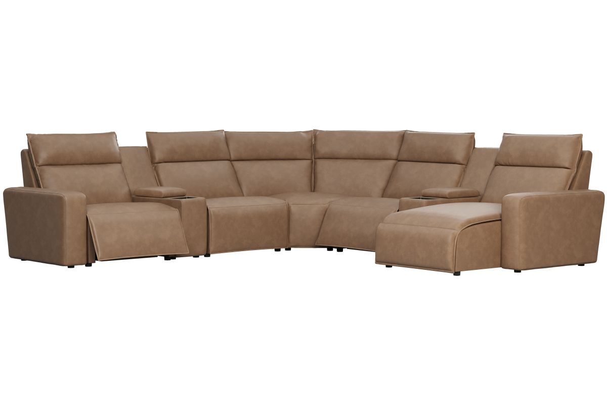 ModularTwo Brown 7-Piece Dual Power Reclining Sectional with Right Arm Facing Chaise + 2 E-Consoles 2