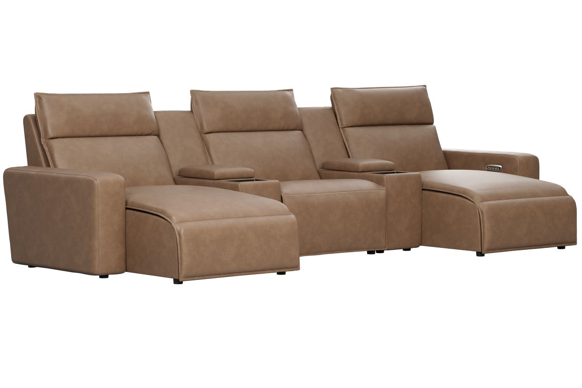ModularTwo Brown 5-Piece Dual Power Reclining Chaise Sectional with Armless Recliner 2