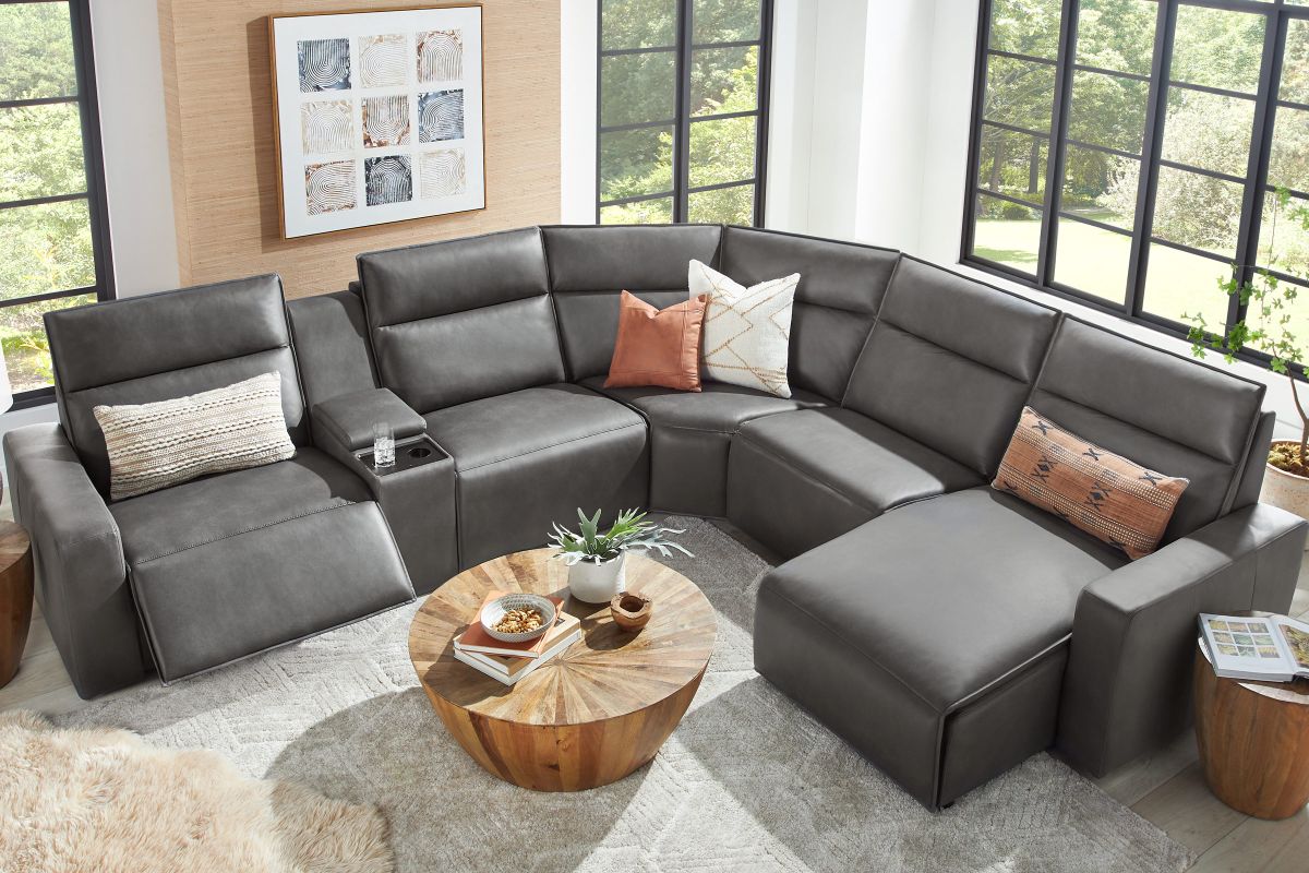 ModularTwo Grey 6-Piece Dual Power Reclining Sectional with Right Arm Facing Chaise + 1 E-Console 5