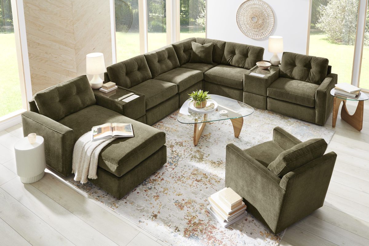 ModularOne Sectional Moss 8-Piece with E-Console & Left Arm Facing Chaise 10