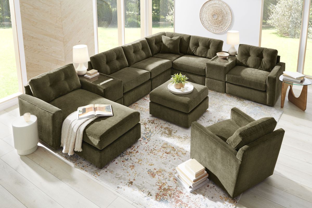 ModularOne Sectional Moss 8-Piece with Left Arm Facing Chaise 10