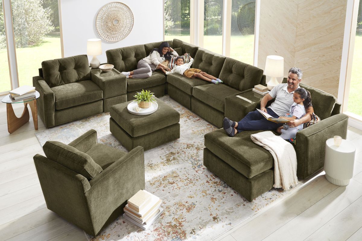 ModularOne Sectional Moss 8-Piece with E-Console & Right Arm Facing Chaise 15