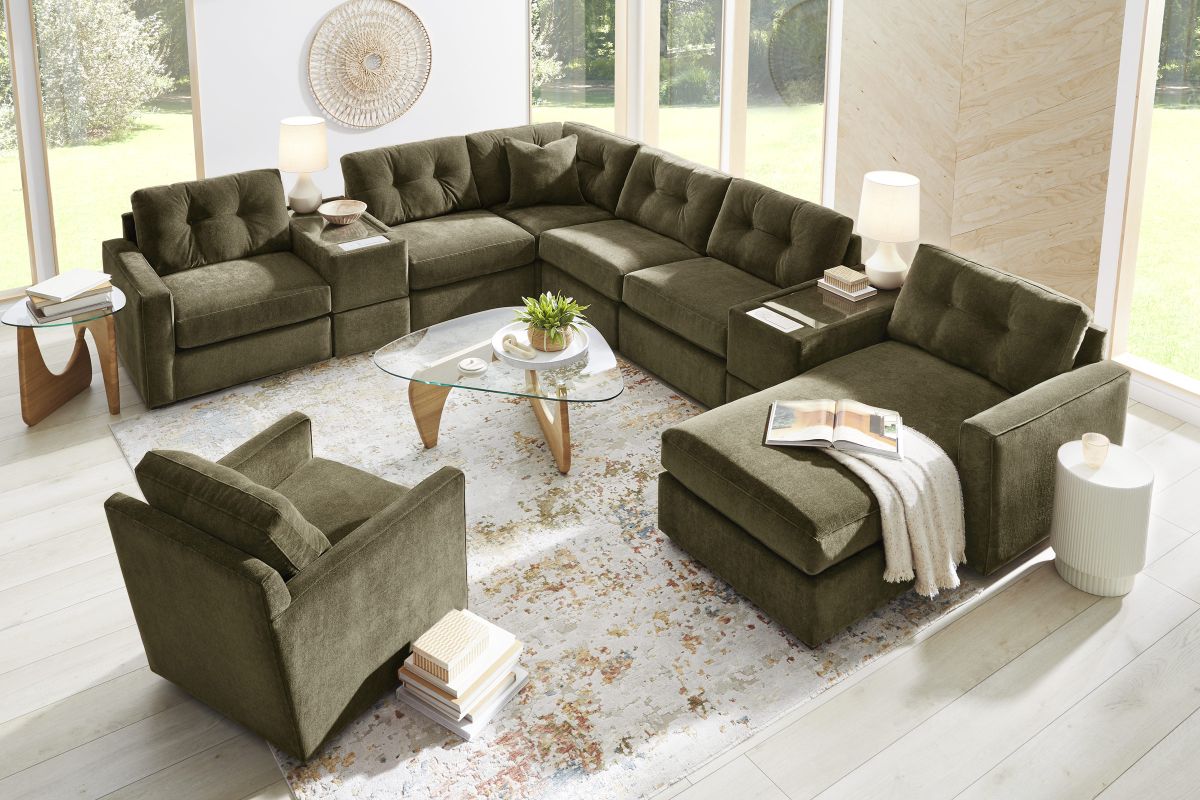 ModularOne Sectional Moss 8-Piece with E-Console & Right Arm Facing Chaise 10