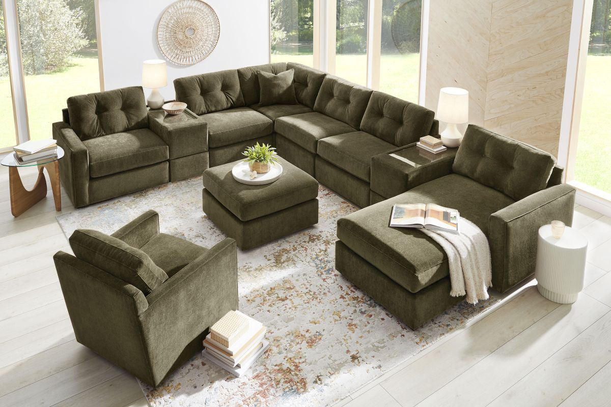 ModularOne Sectional Moss 8-Piece with Right Arm Facing Chaise 10