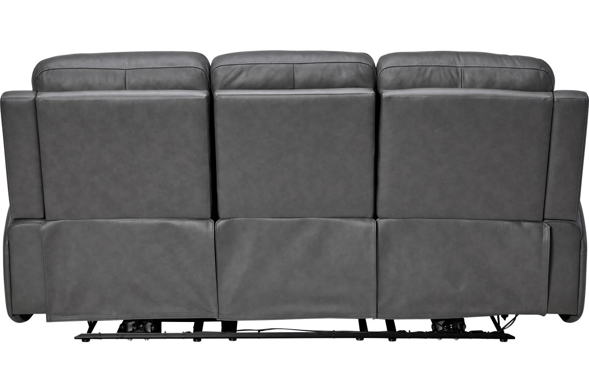 Linton Grey Leather Triple Power Reclining Sofa 7
