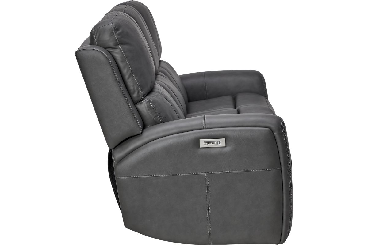 Linton Grey Leather Triple Power Reclining Sofa 6