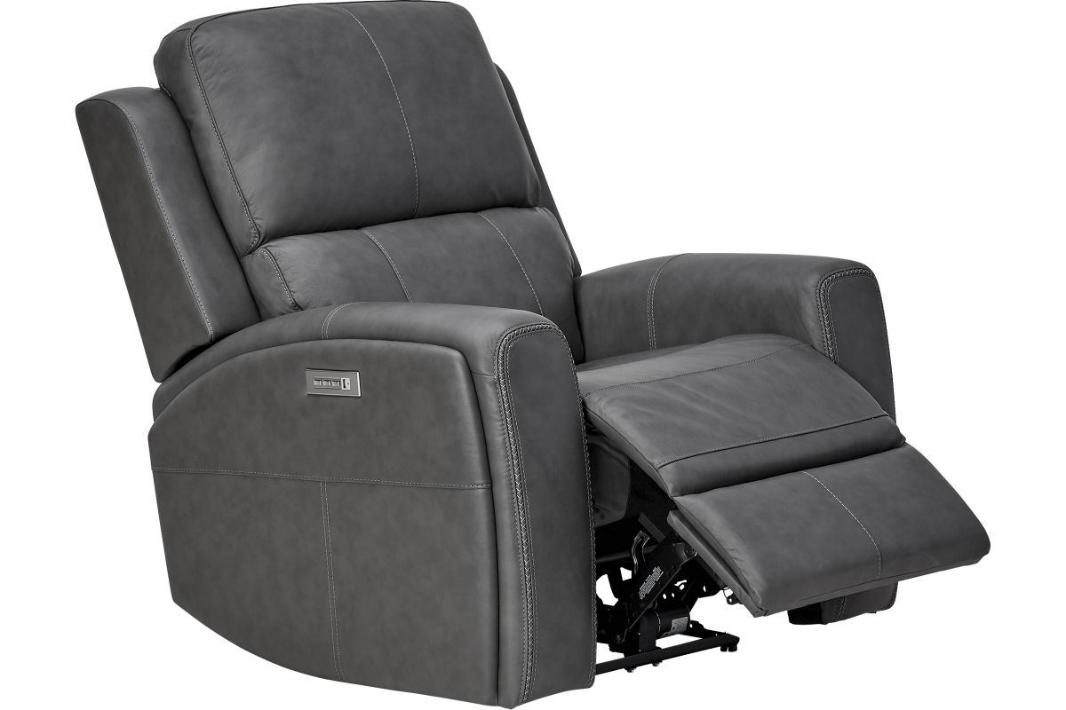 Linton Grey Leather Triple Power Recliner 4