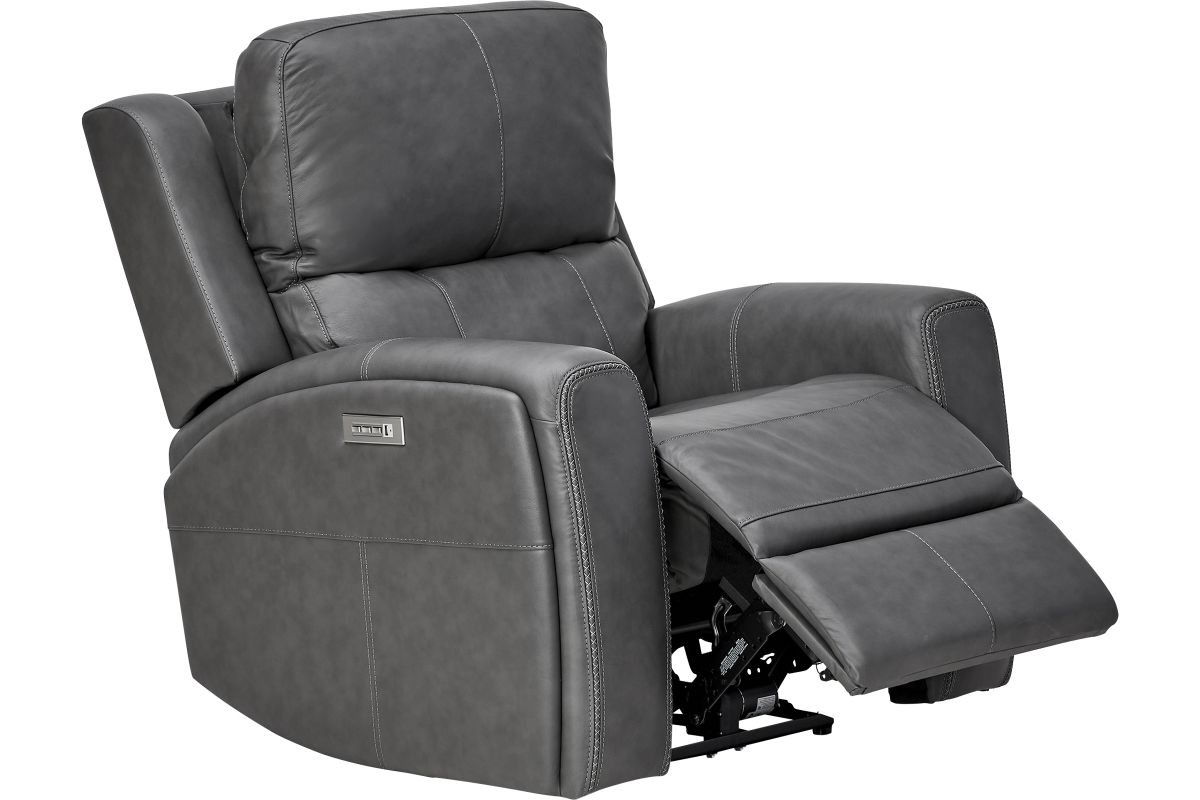Linton Grey Leather Triple Power Recliner 5