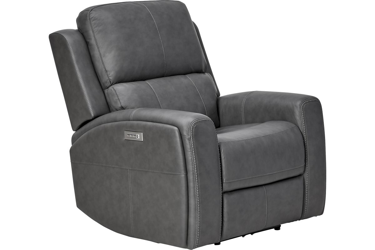Linton Grey Leather Triple Power Recliner 3