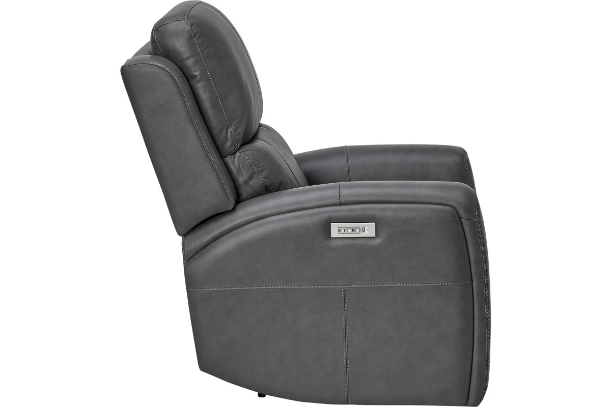 Linton Grey Leather Triple Power Recliner 6