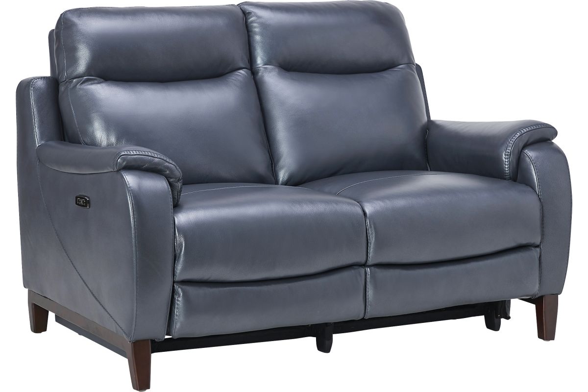 Marco Blue Dual Power Leather Reclining Loveseat 3