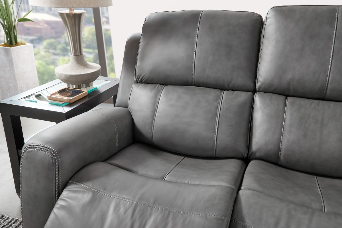 Linton Grey Leather Triple Power Reclining Console Loveseat 18