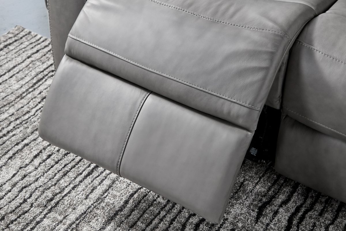 Linton Grey Leather Triple Power Reclining Console Loveseat 17