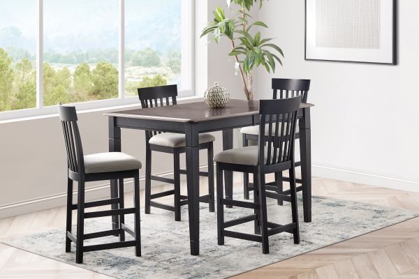 Anni Gathering Table in Driftwood Finish + 4 Upholstered Stools by Gascho 
