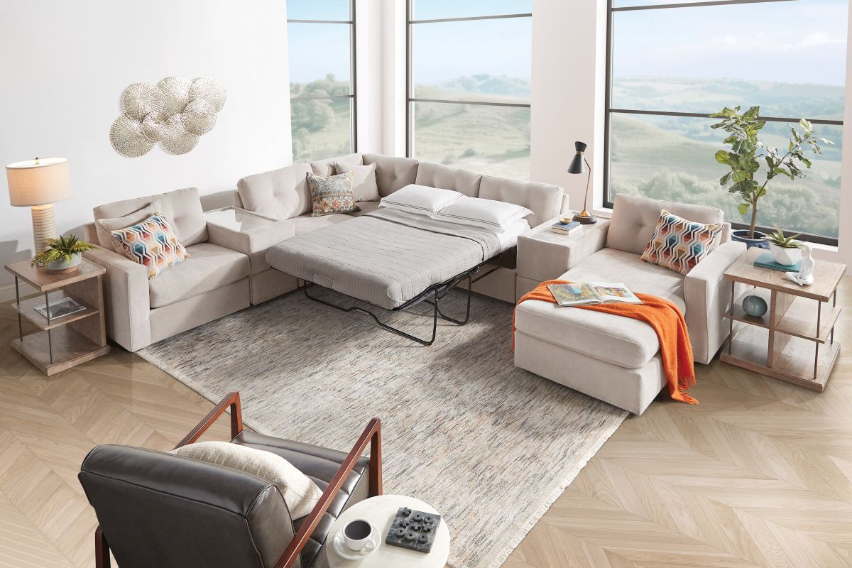 ModularOne Stone 7-Piece Sleeper Sectional with Right Arm Facing Chaise 7