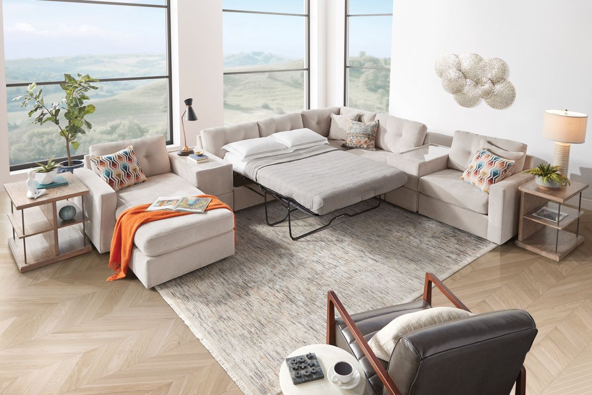 ModularOne Stone 7-Piece Sleeper Sectional with Left Arm Facing Chaise 6