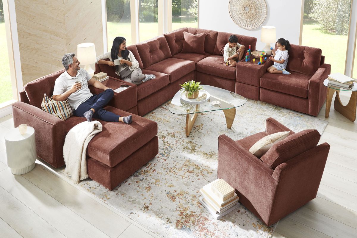 ModularOne Sectional Merlot 8-Piece with E-Console & Left Arm Facing Chaise 2