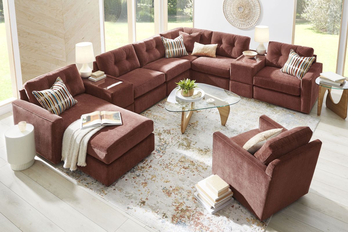 ModularOne Sectional Merlot 8-Piece with E-Console & Left Arm Facing Chaise 10
