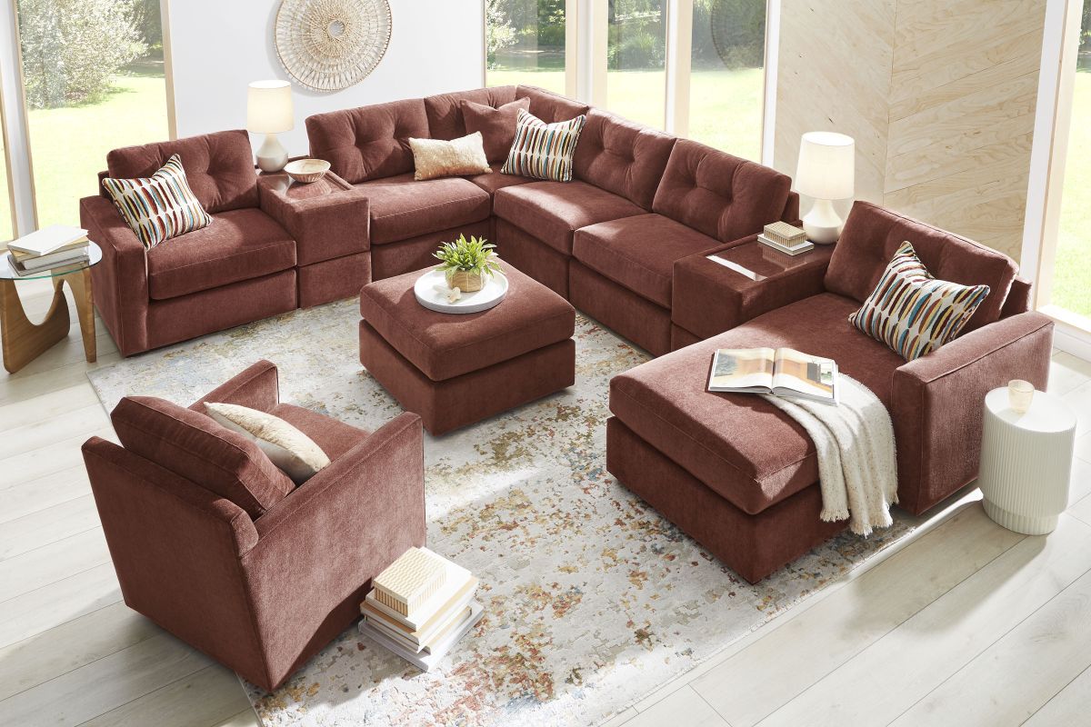 ModularOne Sectional Merlot 8-Piece with E-Console & Right Arm Facing Chaise 10