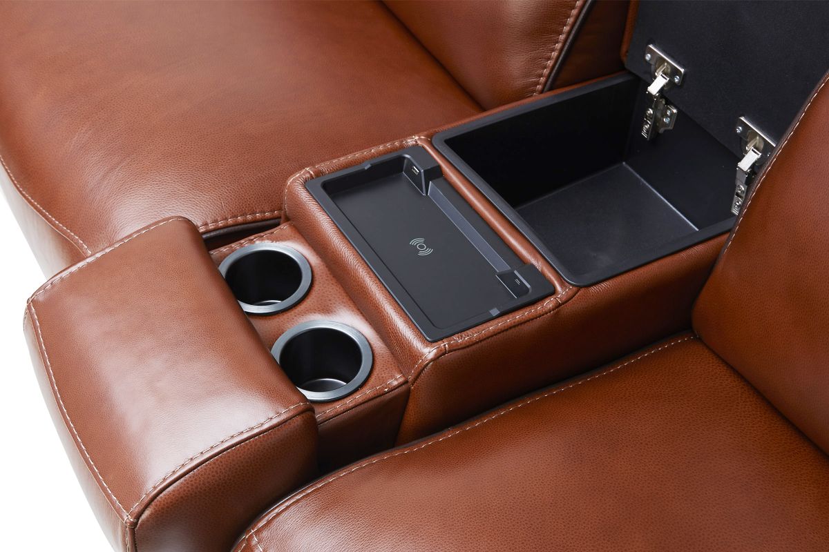 Corbin Brown Leather Dual Power Reclining Console Loveseat 4