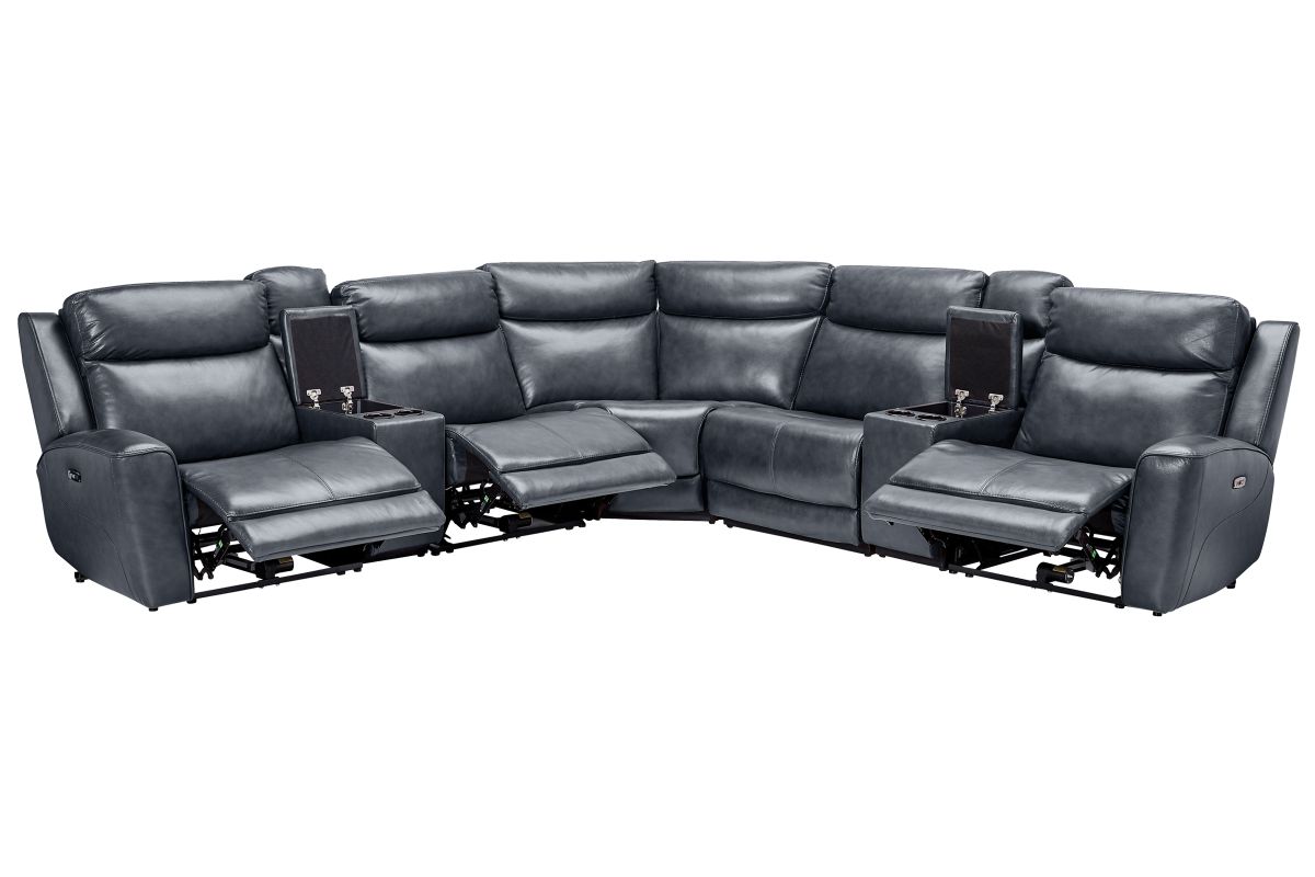 Scorpio Blue 7-Piece Leather Dual Power Reclining Sectional 4