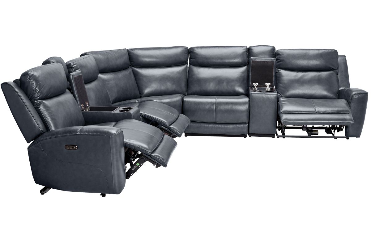 Scorpio Blue 7-Piece Leather Dual Power Reclining Sectional 7