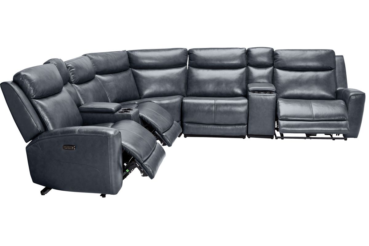 Scorpio Blue 7-Piece Leather Dual Power Reclining Sectional 6