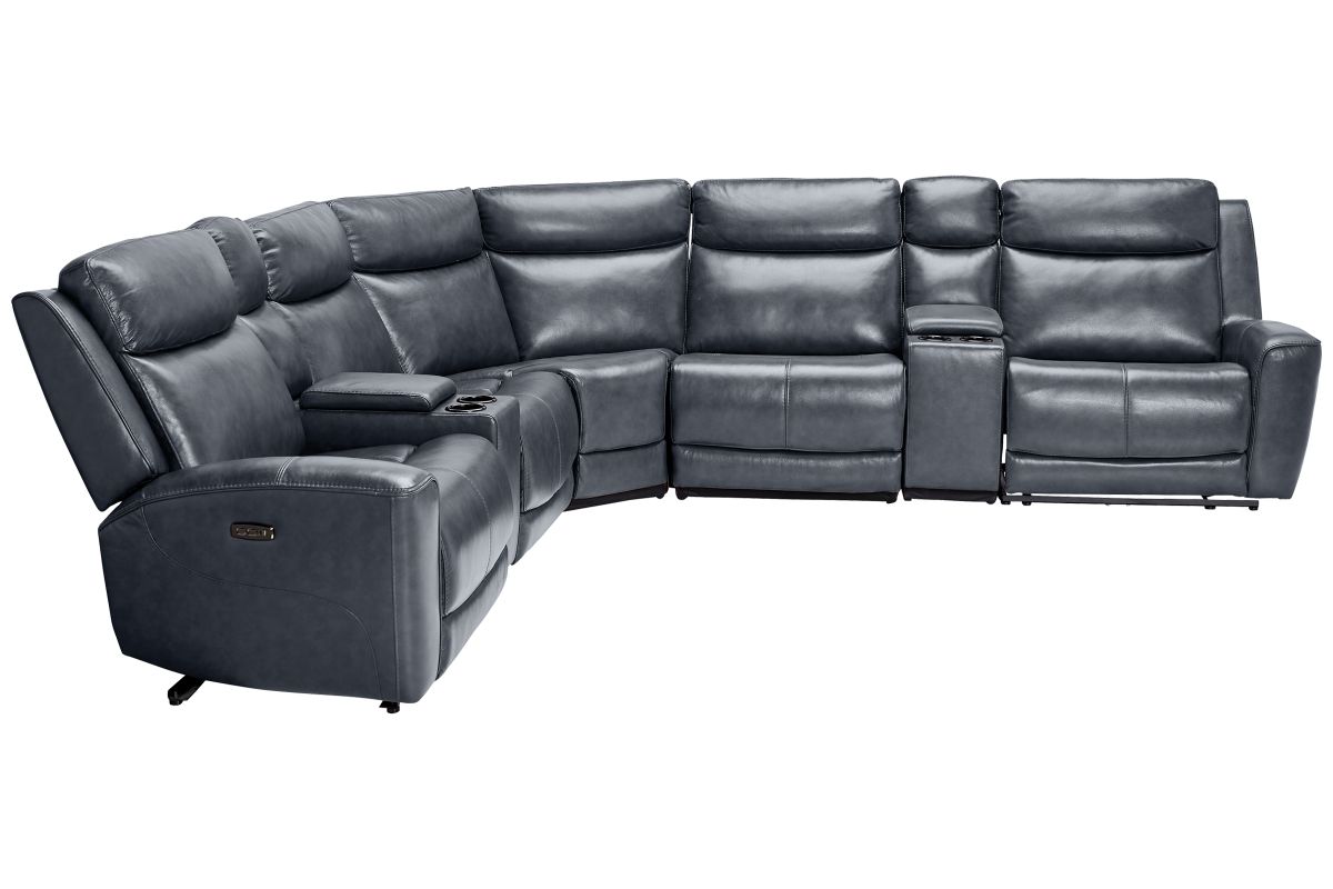 Scorpio Blue 7-Piece Leather Dual Power Reclining Sectional 5