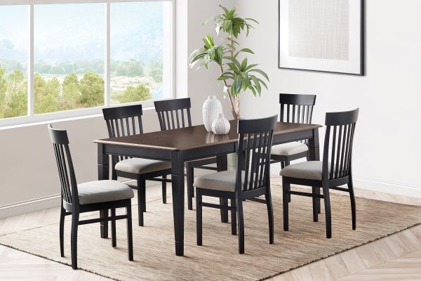 Anni Solid Maple Dining Table with Auburn Finish + 6 Upholstered Chairs by Gascho
