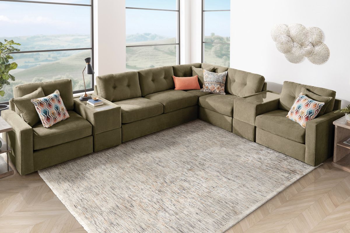 ModularOne Sectional Moss 7-Piece Sectional with Sleeper + E-Console 2