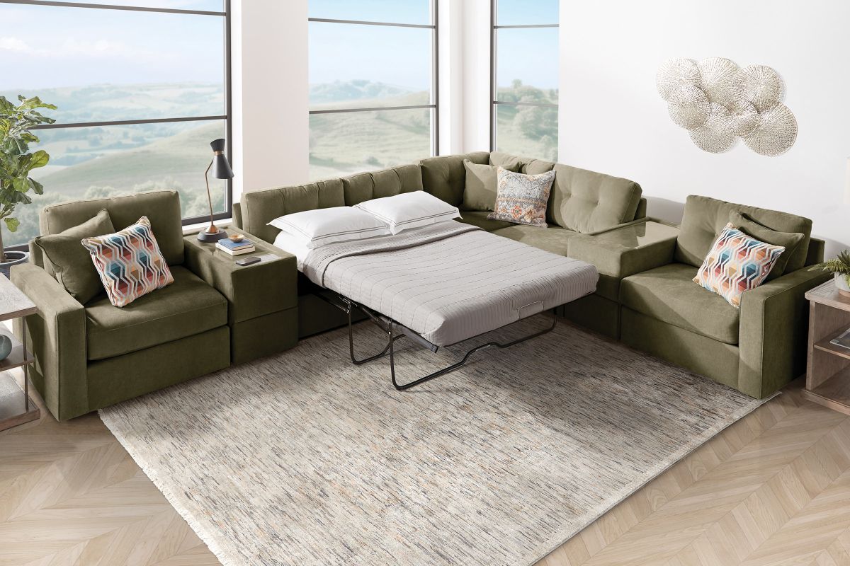 ModularOne Sectional Moss 7-Piece Sectional with Sleeper + E-Console 7